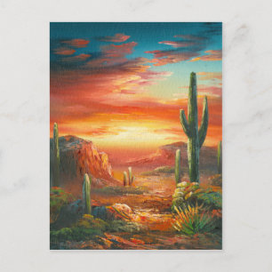 Carte Postale Peinture D'Un Coucher De Soleil Du Désert Coloré