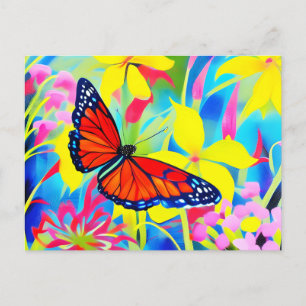 Carte Postale Peinture d'un papillon sur les fleurs