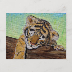 Carte Postale Peinture d'un petit tigre dormant