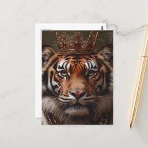 Carte Postale Peinture d'un tigre dans une couronne