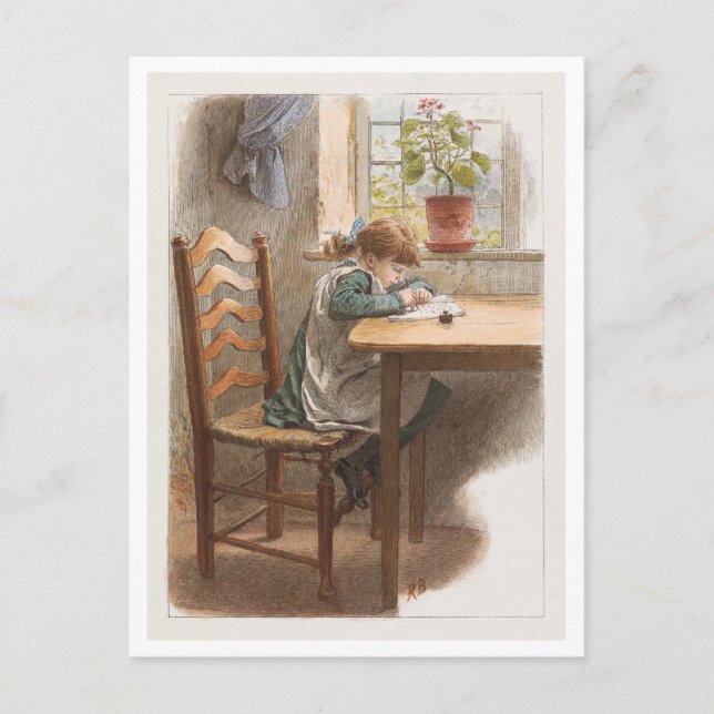 Carte Postale Peinture d'une fille écrivant (Devant)