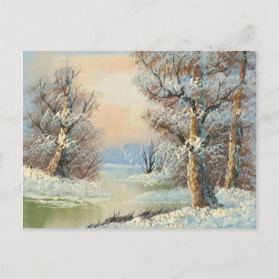 Carte Postale Peinture d'une forêt d'hiver et d'une rivière