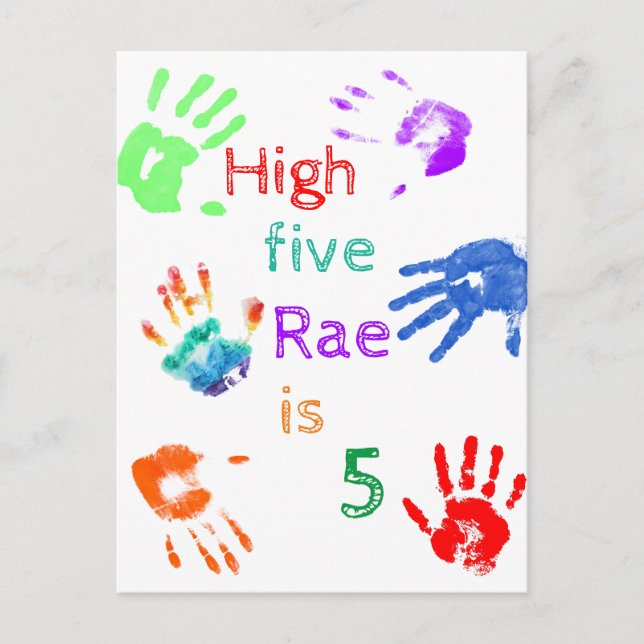 Carte Postale Peinture Empreintes de mains Anniversaire avec nom (Devant)