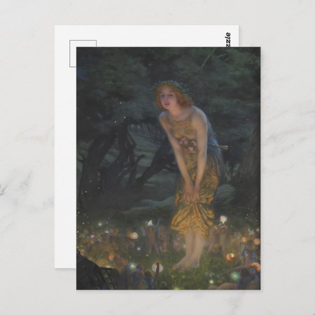 Carte Postale Peinture en cercle fée, Réveillée du milieu de l'é (Devant / Derrière)