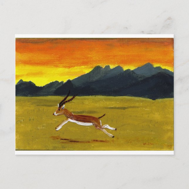 Carte Postale Peinture faunique coucher du soleil animal sauvage (Devant)