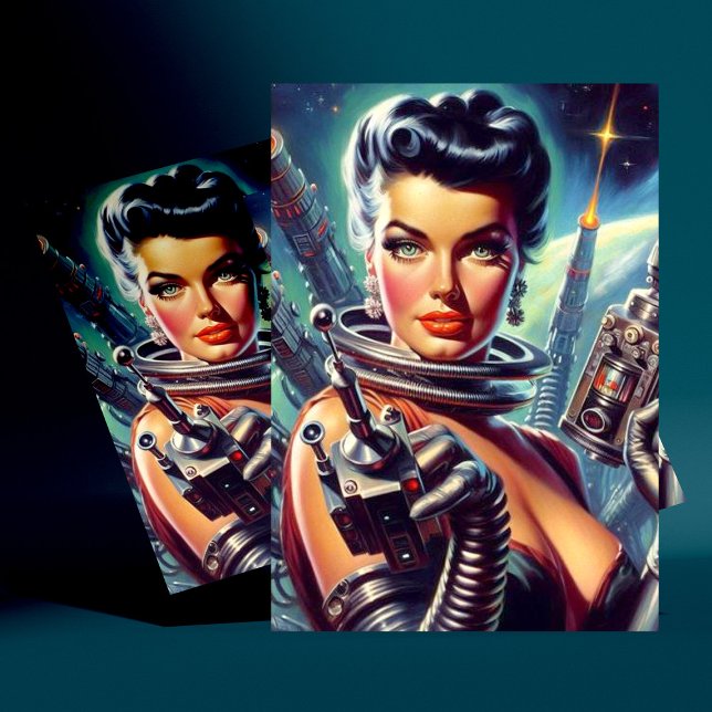 Carte Postale Peinture féminine rétro Sci-Fi (Créateur téléchargé)