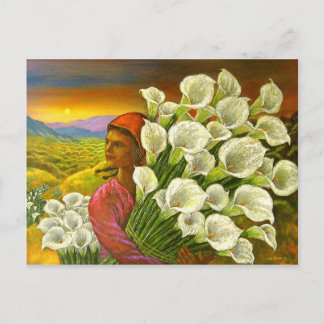 Carte Postale Peinture Femme avec Cala Lilies Art - Multi