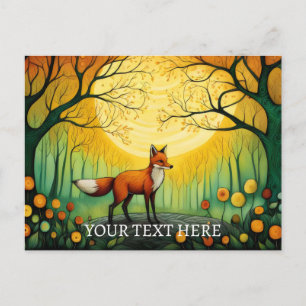 Carte Postale Peinture florale du renard de la forêt printanière