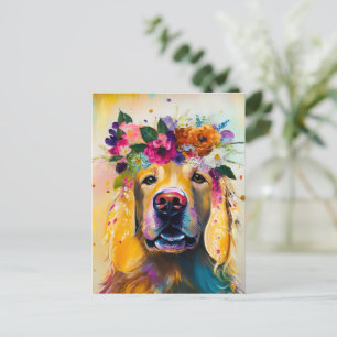 Carte Postale Peinture Florale Golden Retriever