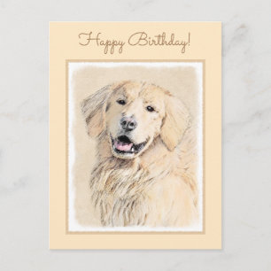 Carte Postale Peinture Golden Retriever - Joli art original chie