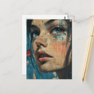 Carte Postale Peinture grunge de visage de femme