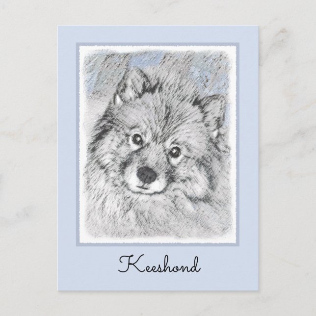 Carte Postale Peinture Keeshond Beth - Joli art original chien (Devant)
