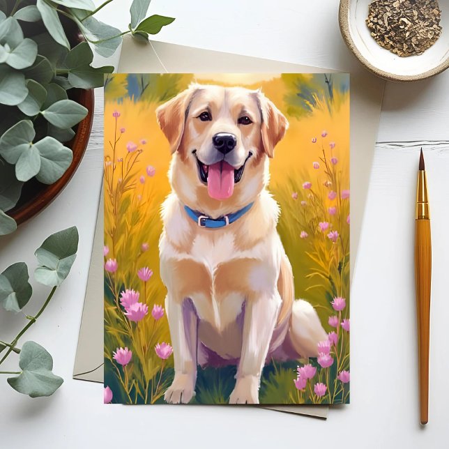 Carte Postale Peinture Labrador Retriever Chien Lab Jaune  (Créateur téléchargé)