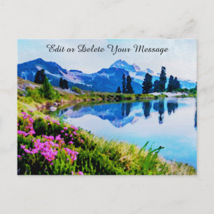 Carte Postale *~* Peinture Lake Fleurs Ap19 Montagnes Artistique