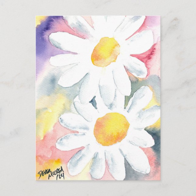 Carte Postale peinture lunatique d'art d'aquarelle de 2 fleurs (Devant)