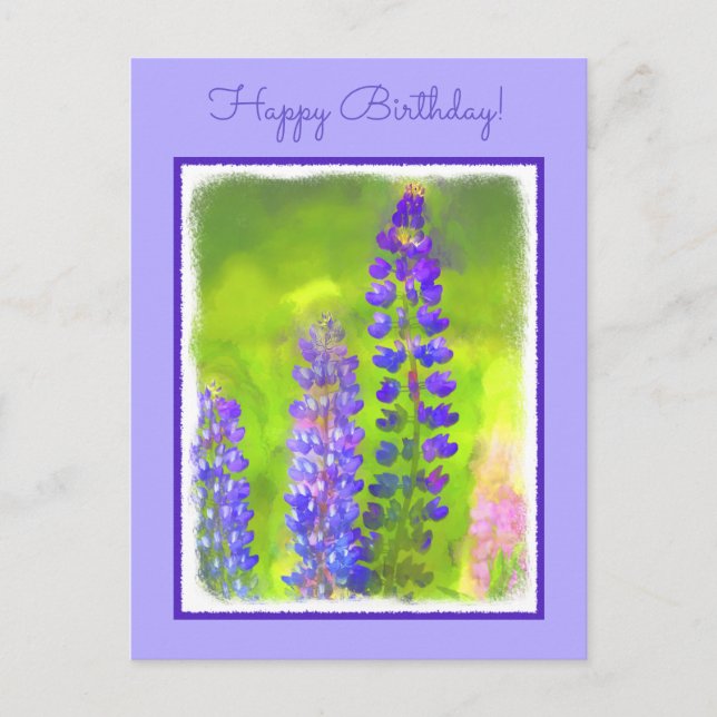 Carte Postale Peinture Lupine - Art Fleur Original (Devant)