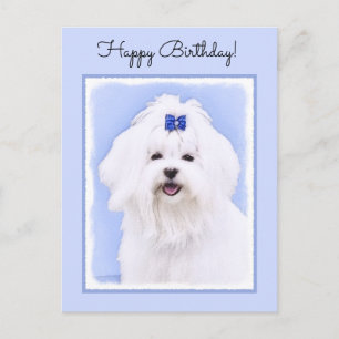 Carte Postale Peinture maltaise - Joli art original pour chien