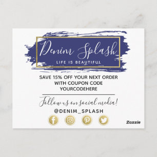 Carte Postale Peinture Merci Bleu Strot & Géo Or Moderne