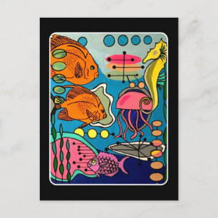 Carte Postale Peinture "Mid-Century Modern Ocean Aquatic" sur un