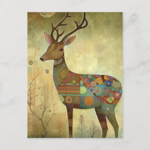 Carte Postale Peinture mixte de cerfs