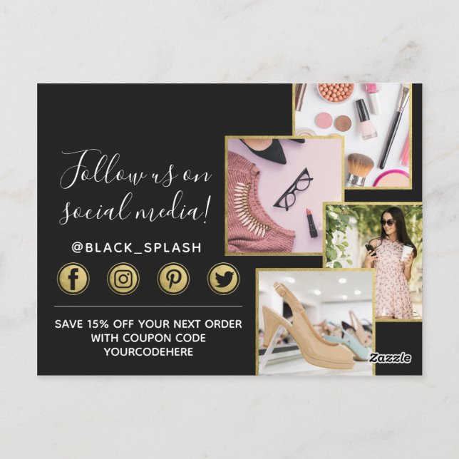 Carte Postale Peinture noire Merci et tube or 4 photos (Dos)