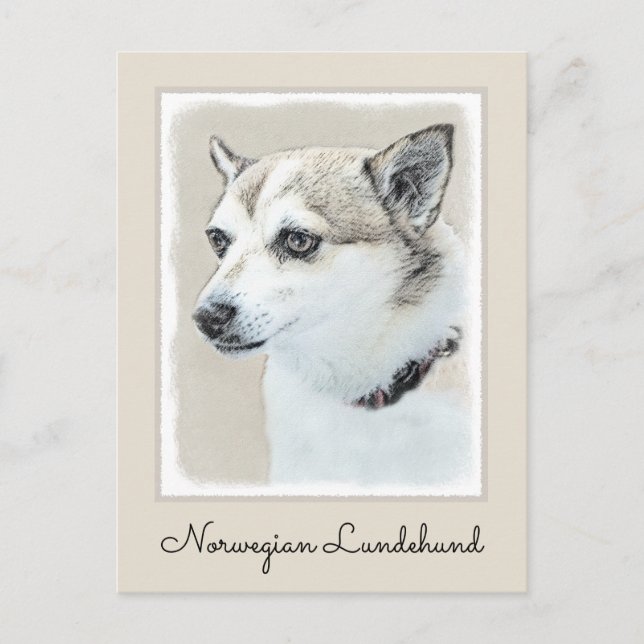 Carte Postale Peinture norvégienne Lundehund - Art original chie (Devant)