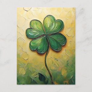 Carte Postale Peinture numérique à l'huile à quatre feuilles