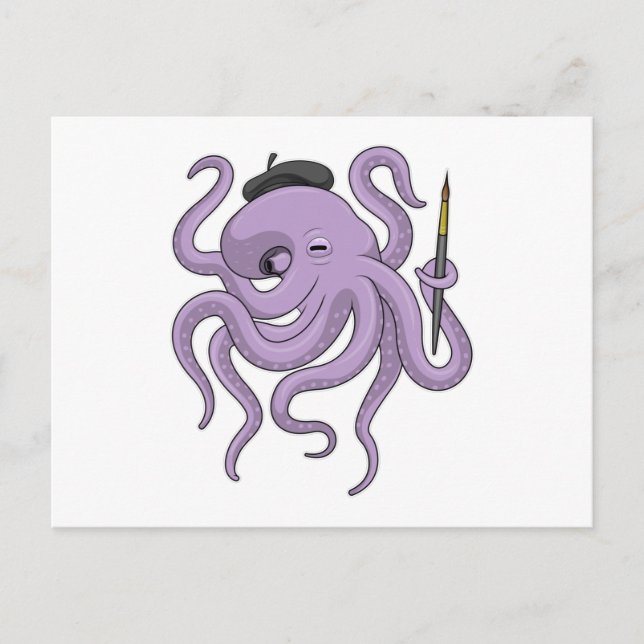Carte Postale Peinture Octopus Peinture brosse (Devant)