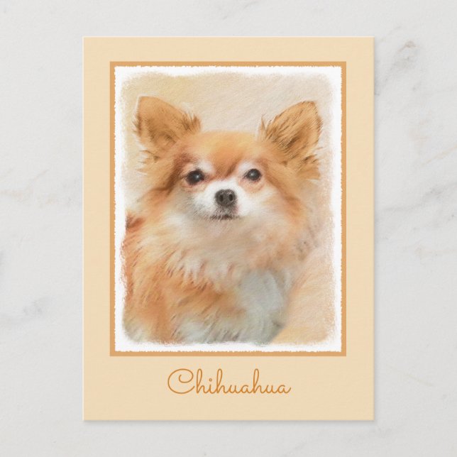 Carte Postale Peinture originale de chien Chihuahua à poils long (Devant)