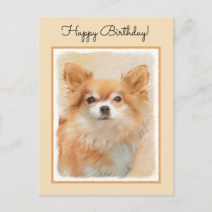 Carte Postale Peinture originale de chien Chihuahua à poils long