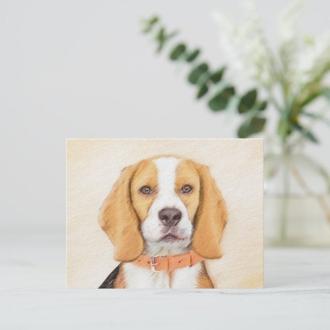 Carte Postale Peinture originale de chien de chasse Beagle Art a (Debout devant)