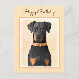 Carte Postale Peinture originale de Doberman Pinscher non coupé