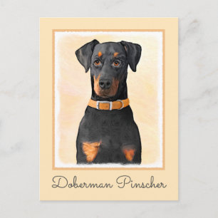 Carte Postale Peinture originale de Doberman Pinscher non coupé