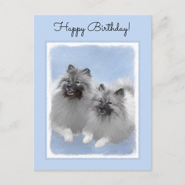 Carte Postale Peinture originale d'un couple de Keeshond - Art a (Devant)