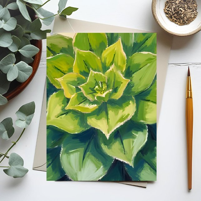 Carte Postale Peinture Plante Succulente verte (Créateur téléchargé)