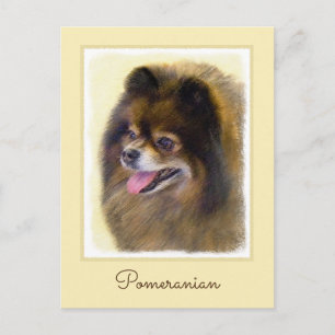 Carte Postale Peinture Poméranienne Noir et Tan Art Chien origin