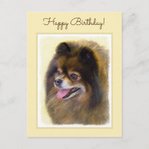 Carte Postale Peinture Poméranienne Noir et Tan Art Chien origin