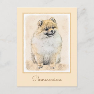 Carte Postale Peinture Poméranienne (orange) - Art Chien origina