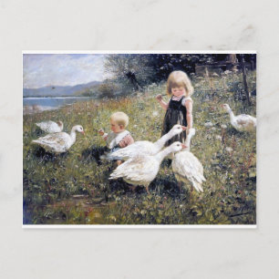 Carte Postale Peinture pour enfants et oies