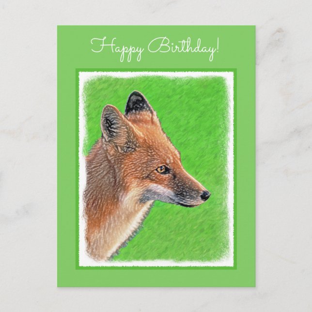 Carte Postale Peinture Red Fox - Art original de la faune (Devant)