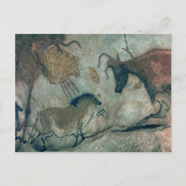 Carte Postale Peinture rocheuse montrant un cheval et une vache, (Devant)