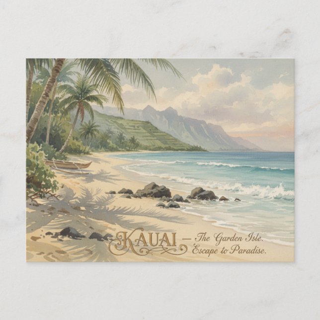 Carte Postale Peinture romantique de la plage de Kauai (Devant)