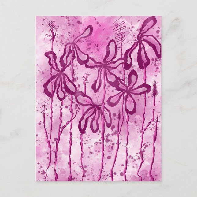 Carte Postale Peinture rose Splatter & Lys (Devant)