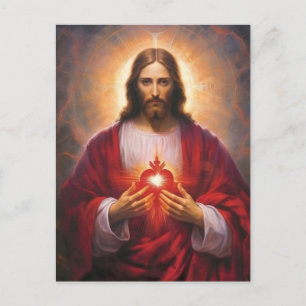 Carte Postale Peinture sacrée d'huile de coeur de Jésus