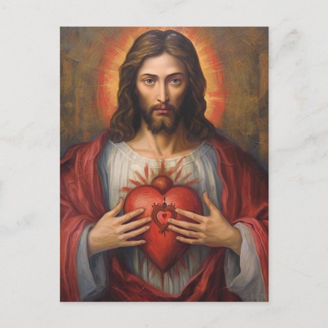 Carte Postale Peinture sacrée d'huile de coeur de Jésus (Devant)