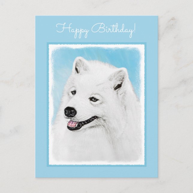 Carte Postale Peinture Samoyed - Cute Original Chien Art (Devant)