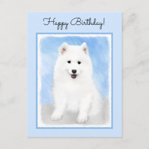 Carte Postale Peinture Samoyed Puppy - Jolie Art Original Chien