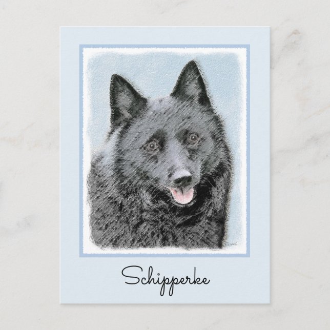 Carte Postale Peinture Schipperke - Cute Original Chien Art (Devant)