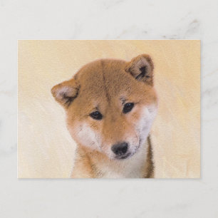 Carte Postale Peinture Shiba Inu (Rouge) - Art Chien original