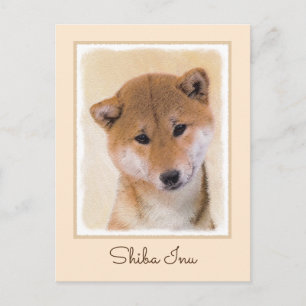 Carte Postale Peinture Shiba Inu (Rouge) - Art Chien original